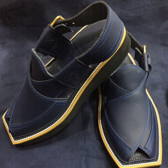 Peshawari Chappal Sandals For Men, Blue Handmade Leather Peshawari Chappal, main image 5